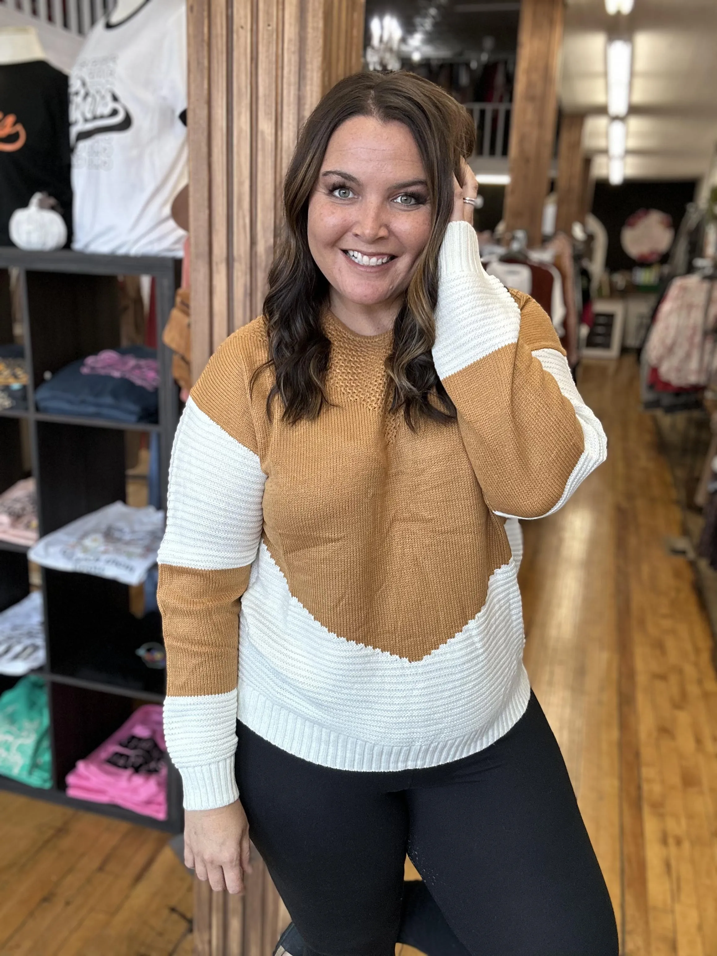 Dark Mustard & Ivory Color Block Sweater