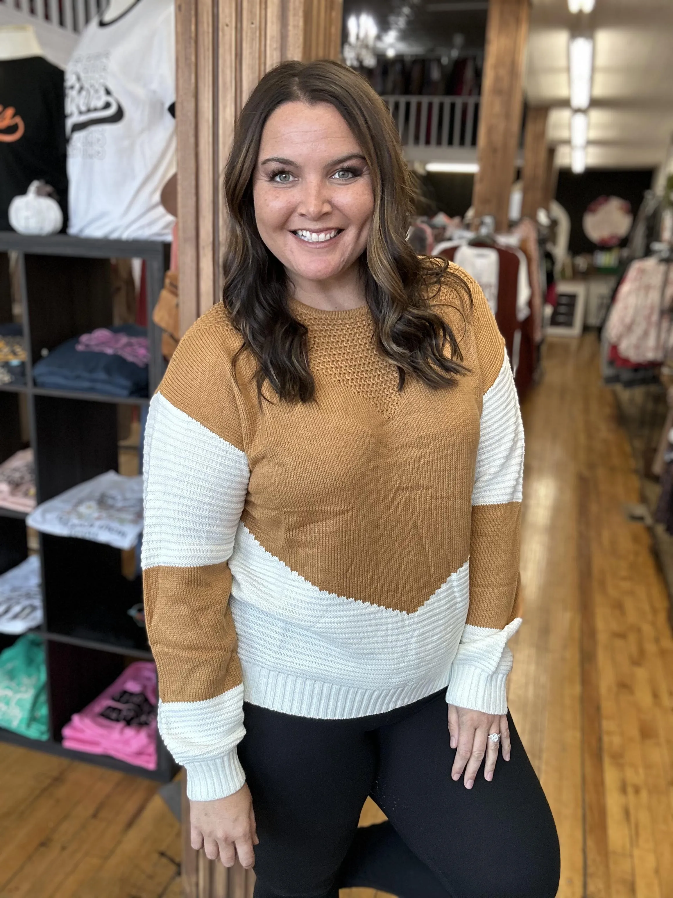 Dark Mustard & Ivory Color Block Sweater