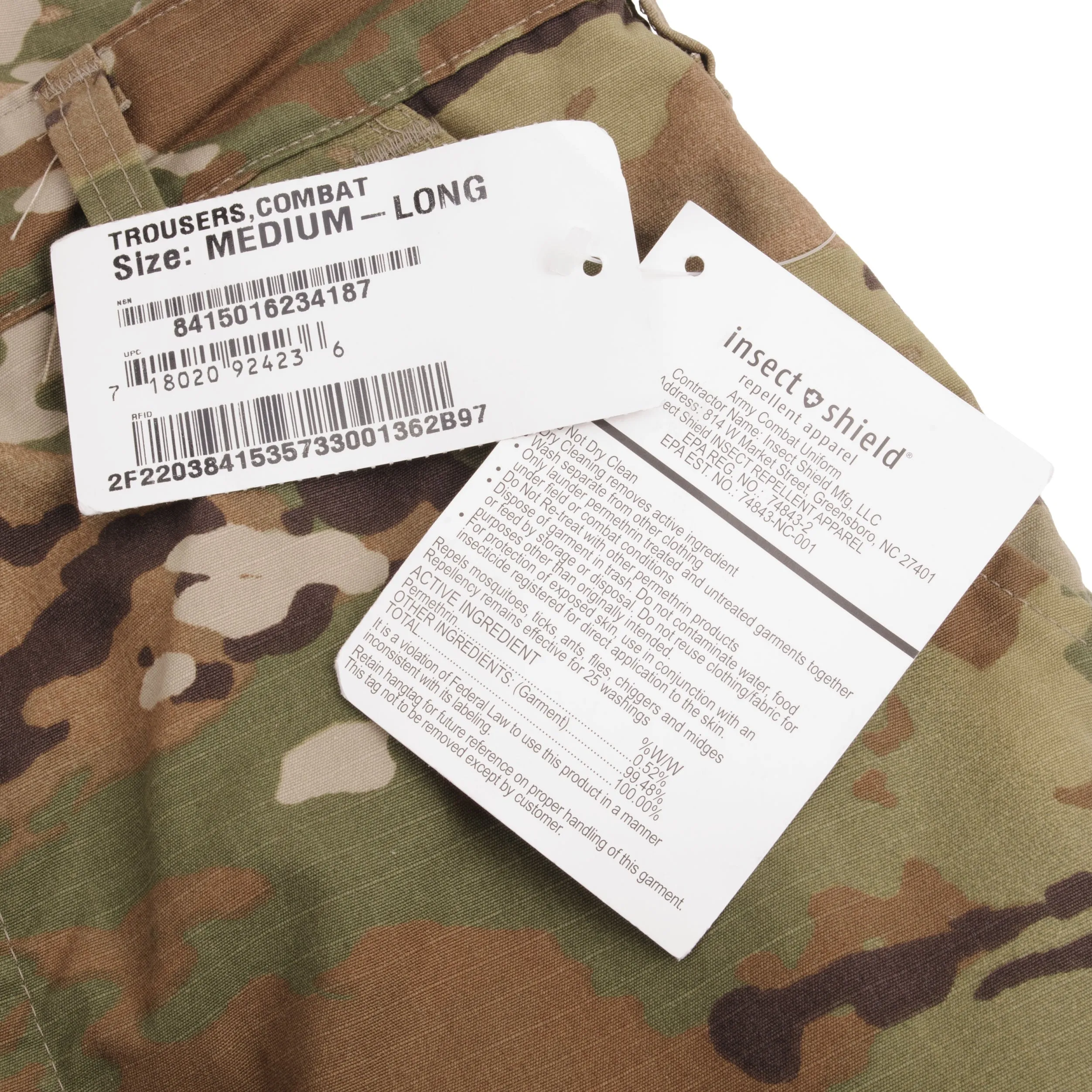 DEADSTOCK US ARMY INSECT SHIELD COMBAT TROUSERS PANTS CAMO MEDIUM LONG NOS