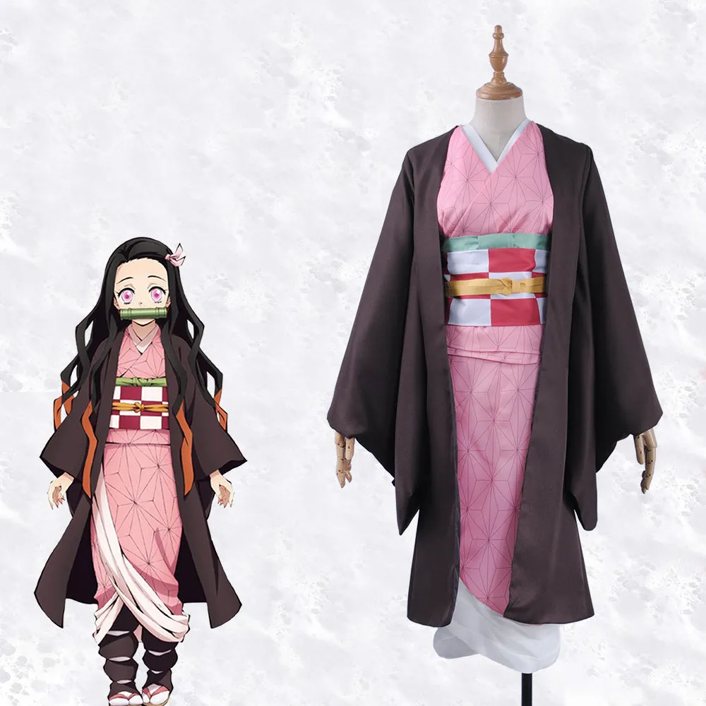 Demon Slayer: Kimetsu no Yaiba Kamado Nezuko Kimono Cosplay Costume for Halloween Carnival