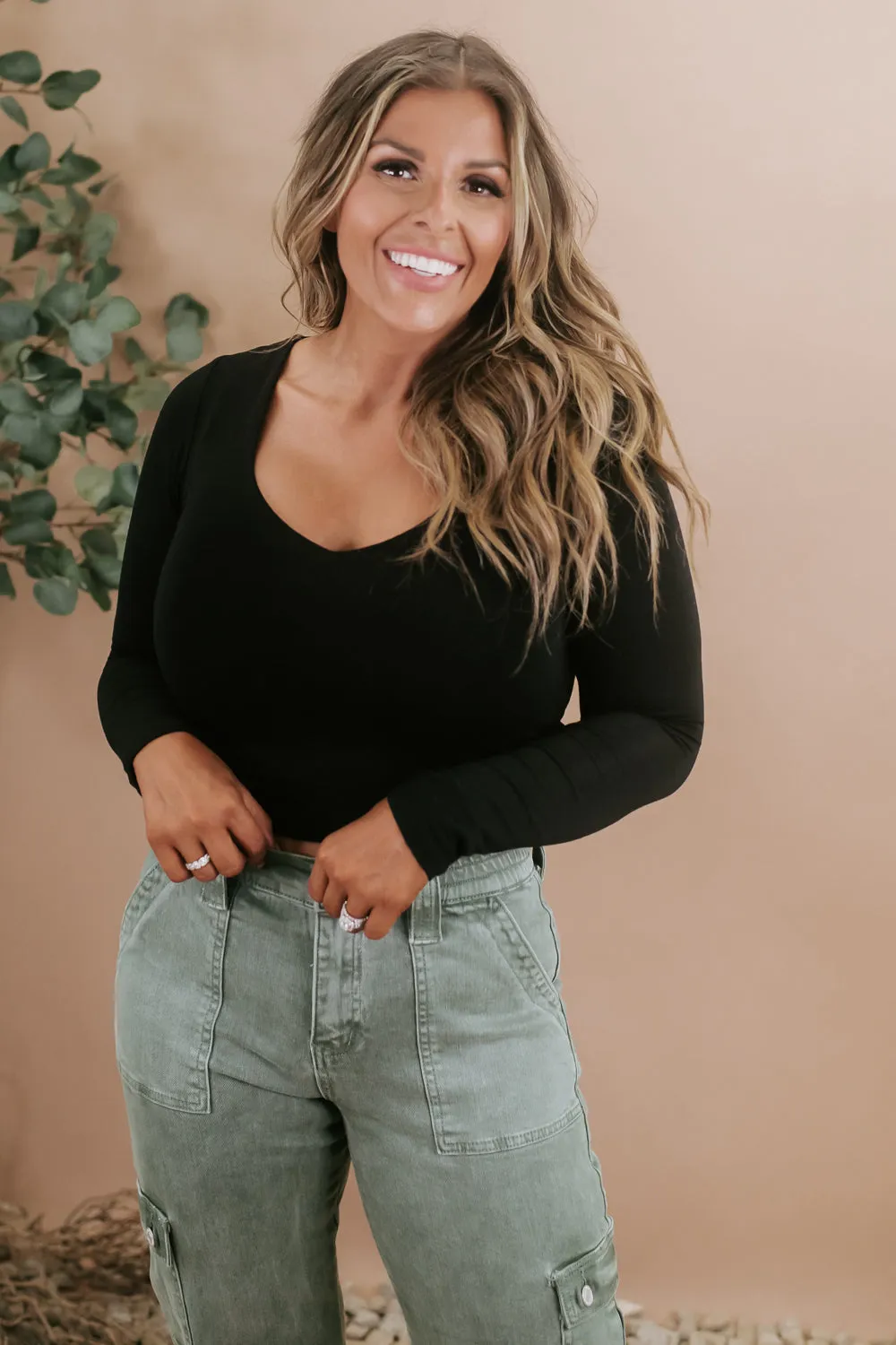Double Layered Long Sleeve Crop , Black