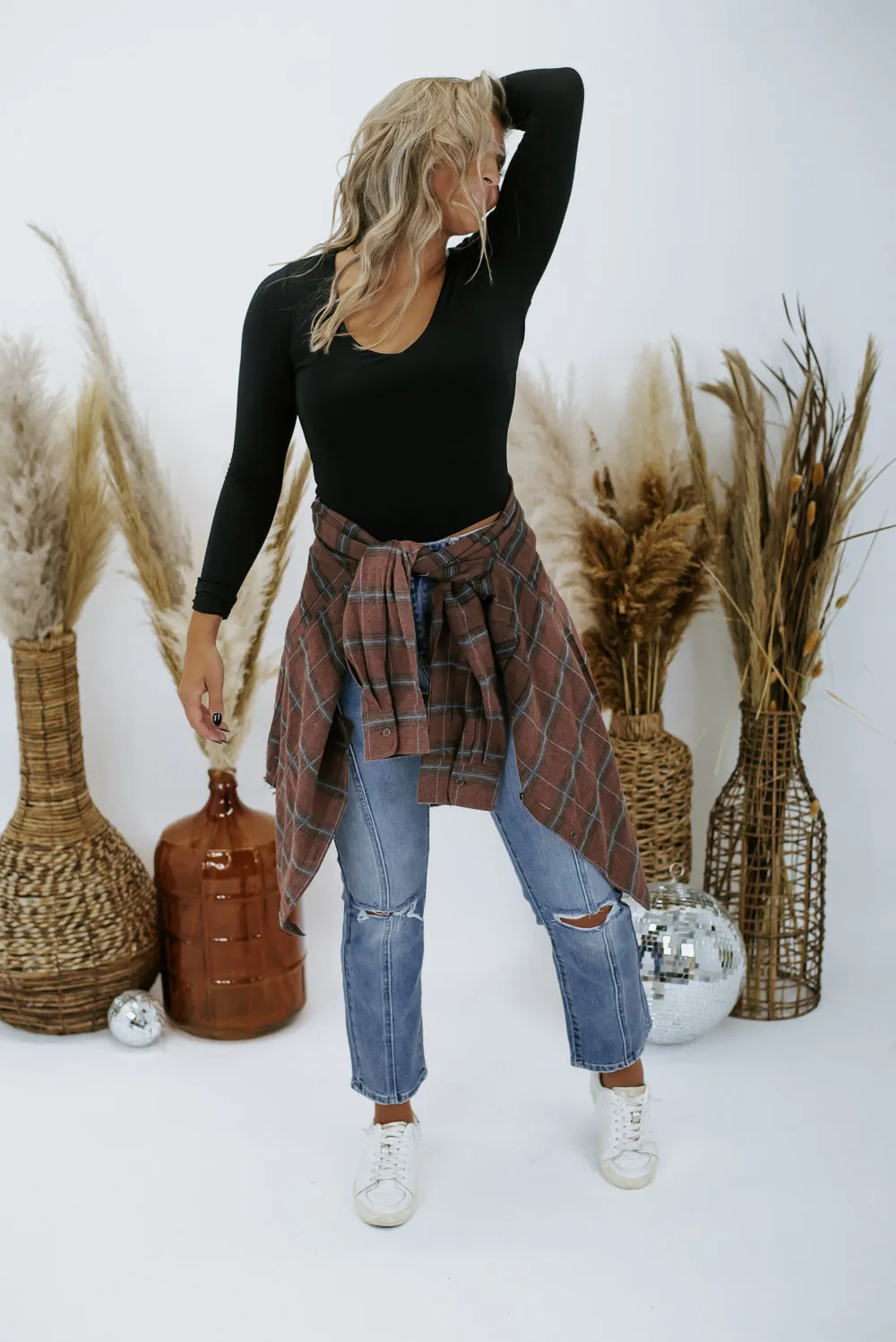 Double Layered Long Sleeve Crop , Black