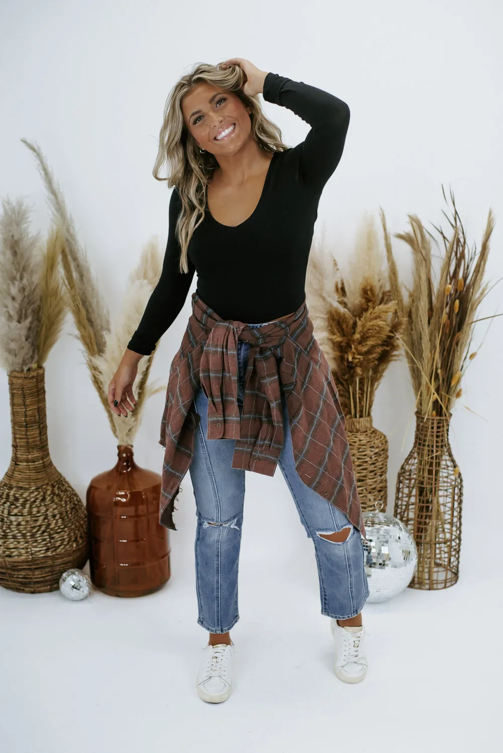 Double Layered Long Sleeve Crop , Black