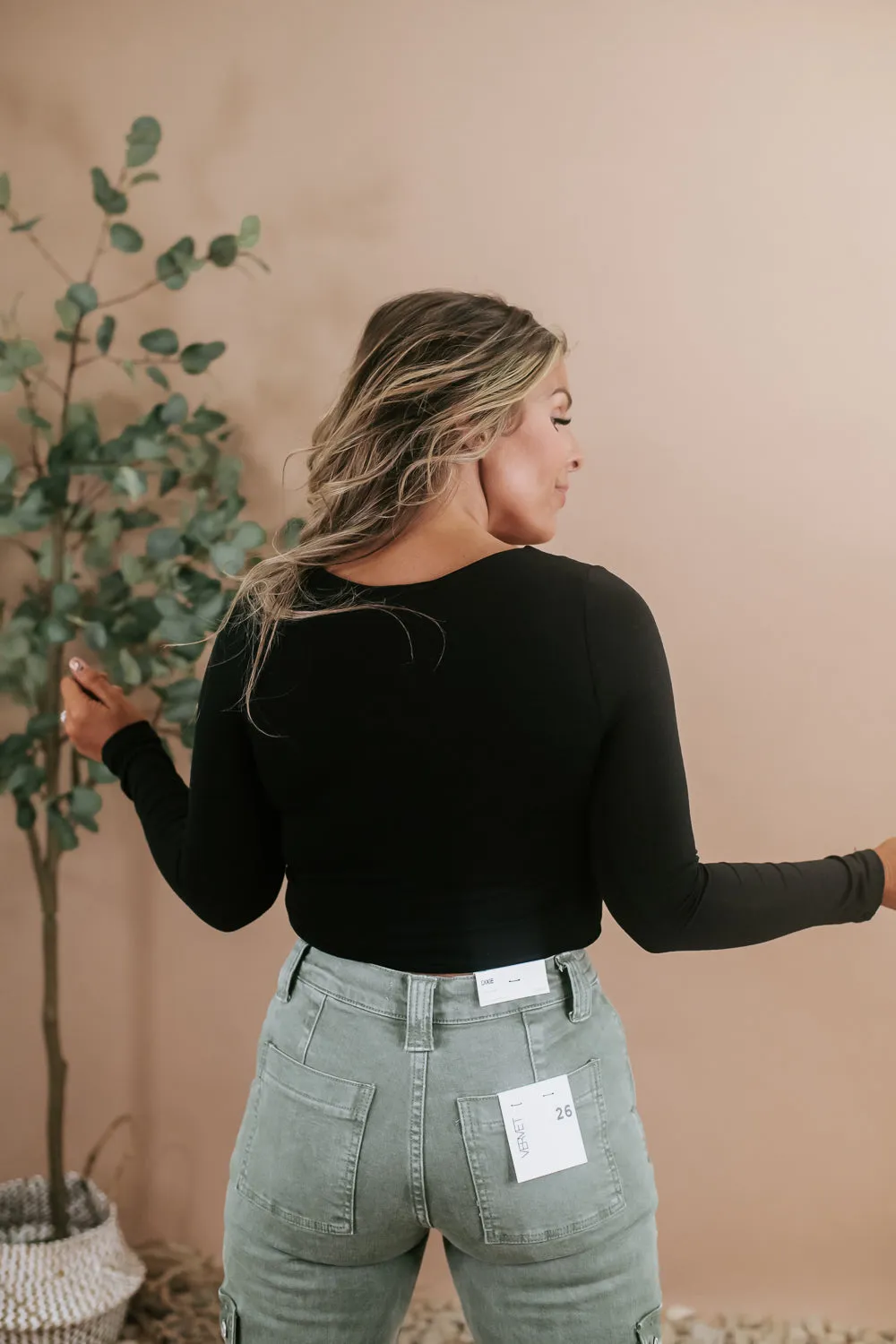 Double Layered Long Sleeve Crop , Black