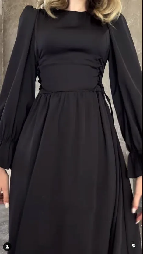 Drawstring Waist Silk Dress