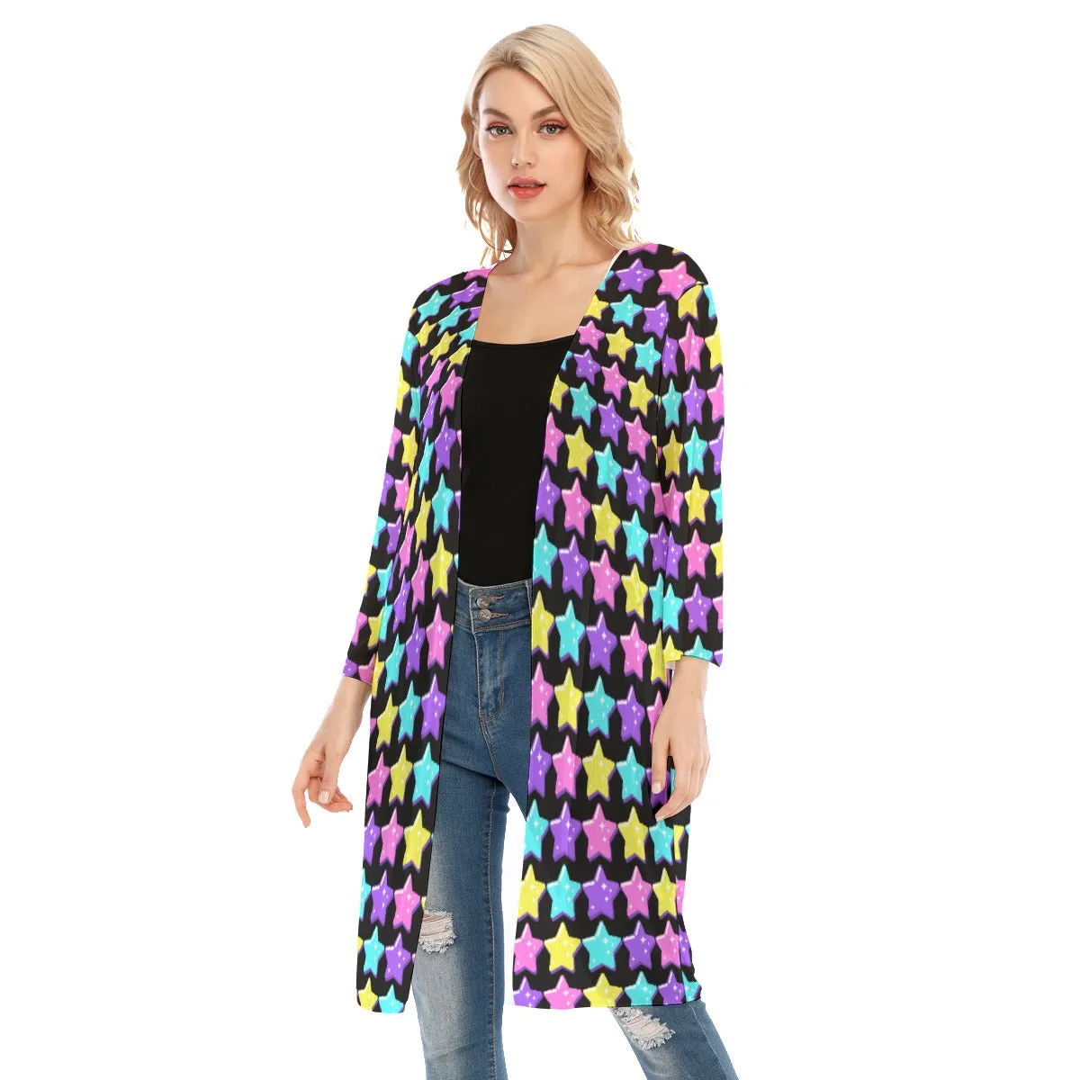 Electric Star Wave Black V-neck Mesh Cardigan
