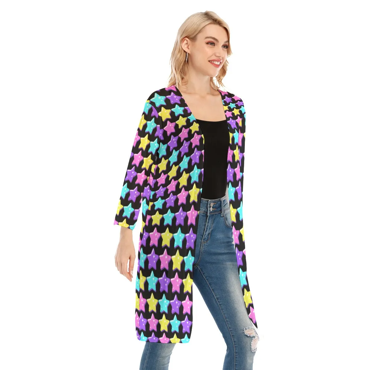 Electric Star Wave Black V-neck Mesh Cardigan