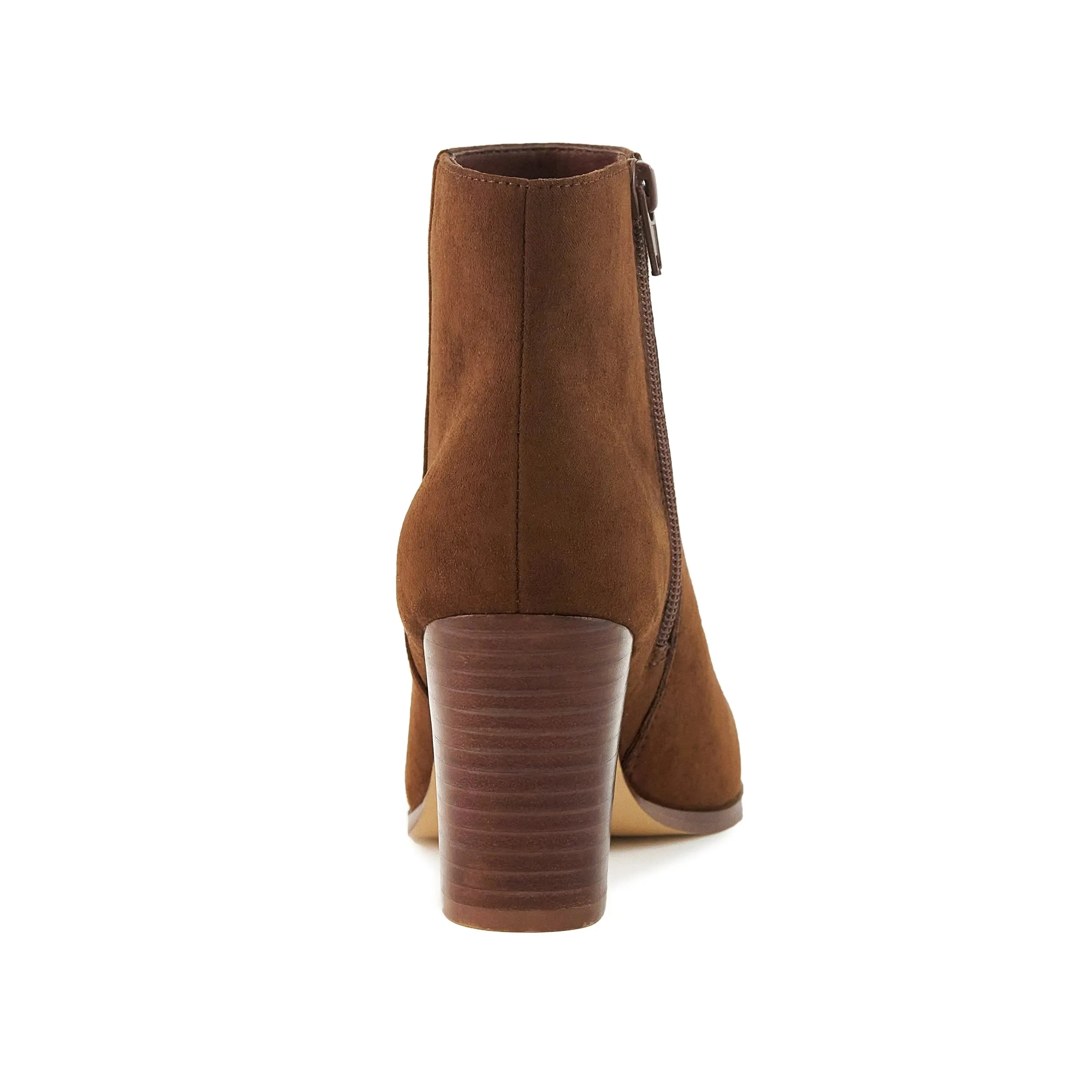 Elegant Brown Almond Toe Stacked Heel Ankle Boots for Women