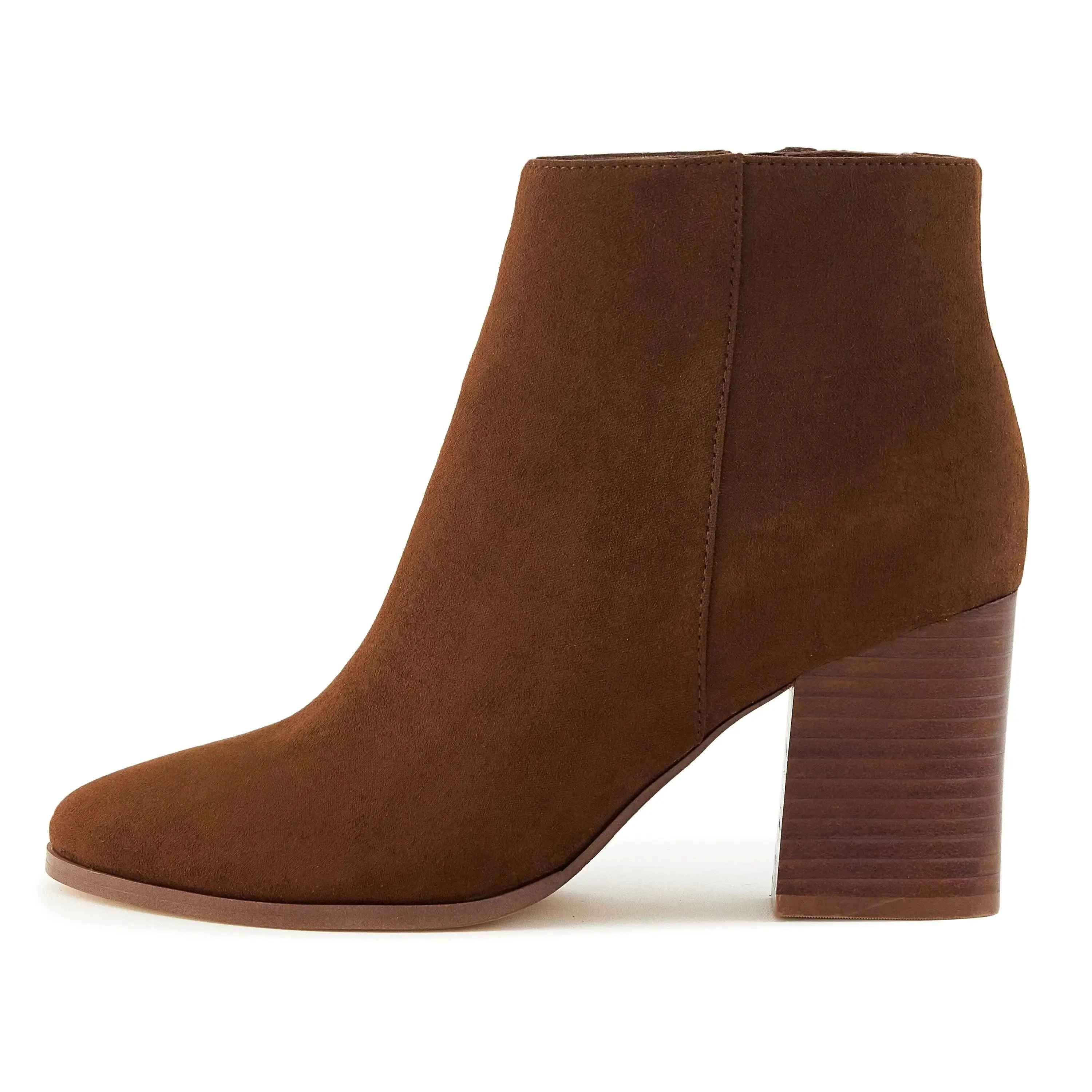 Elegant Brown Almond Toe Stacked Heel Ankle Boots for Women