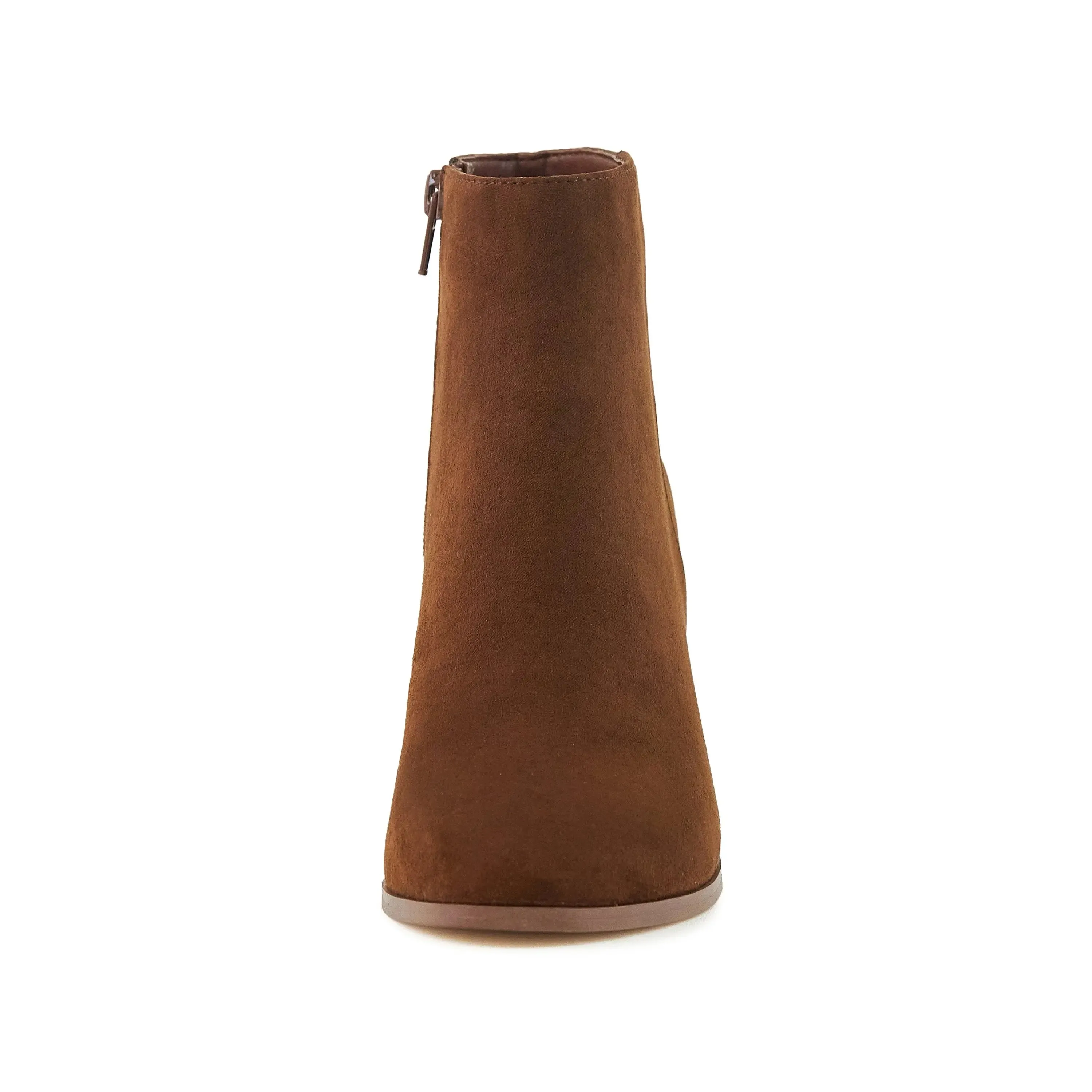Elegant Brown Almond Toe Stacked Heel Ankle Boots for Women
