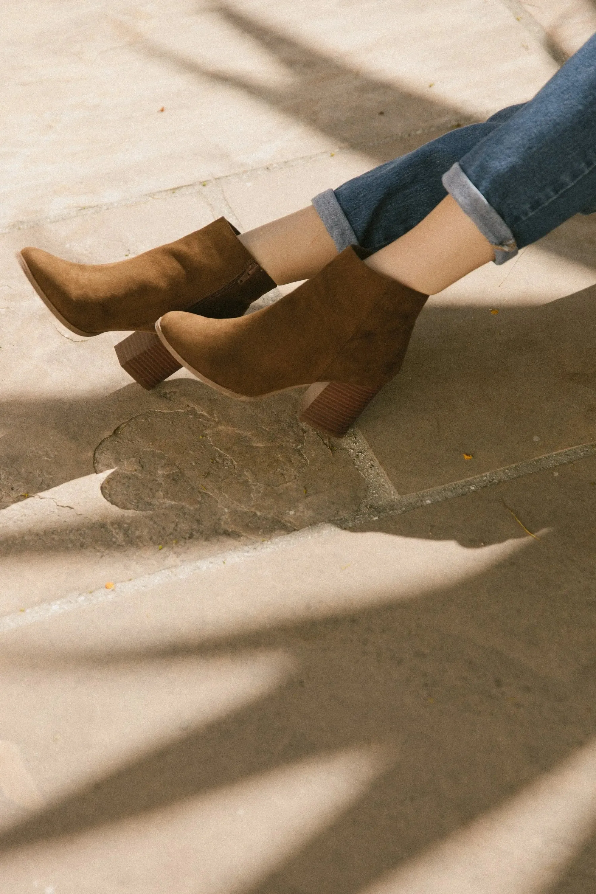 Elegant Brown Almond Toe Stacked Heel Ankle Boots for Women