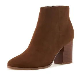 Elegant Brown Almond Toe Stacked Heel Ankle Boots for Women
