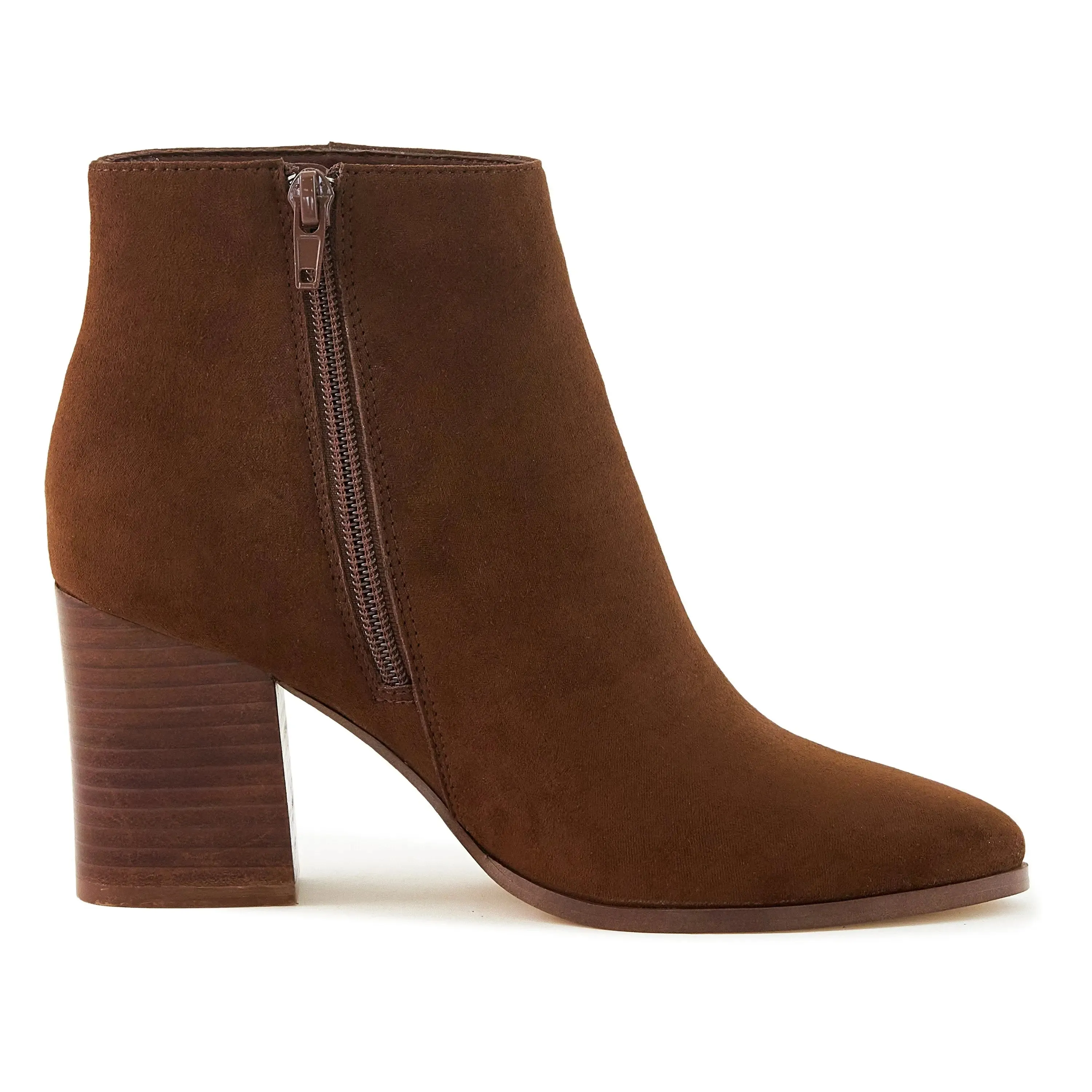 Elegant Brown Almond Toe Stacked Heel Ankle Boots for Women