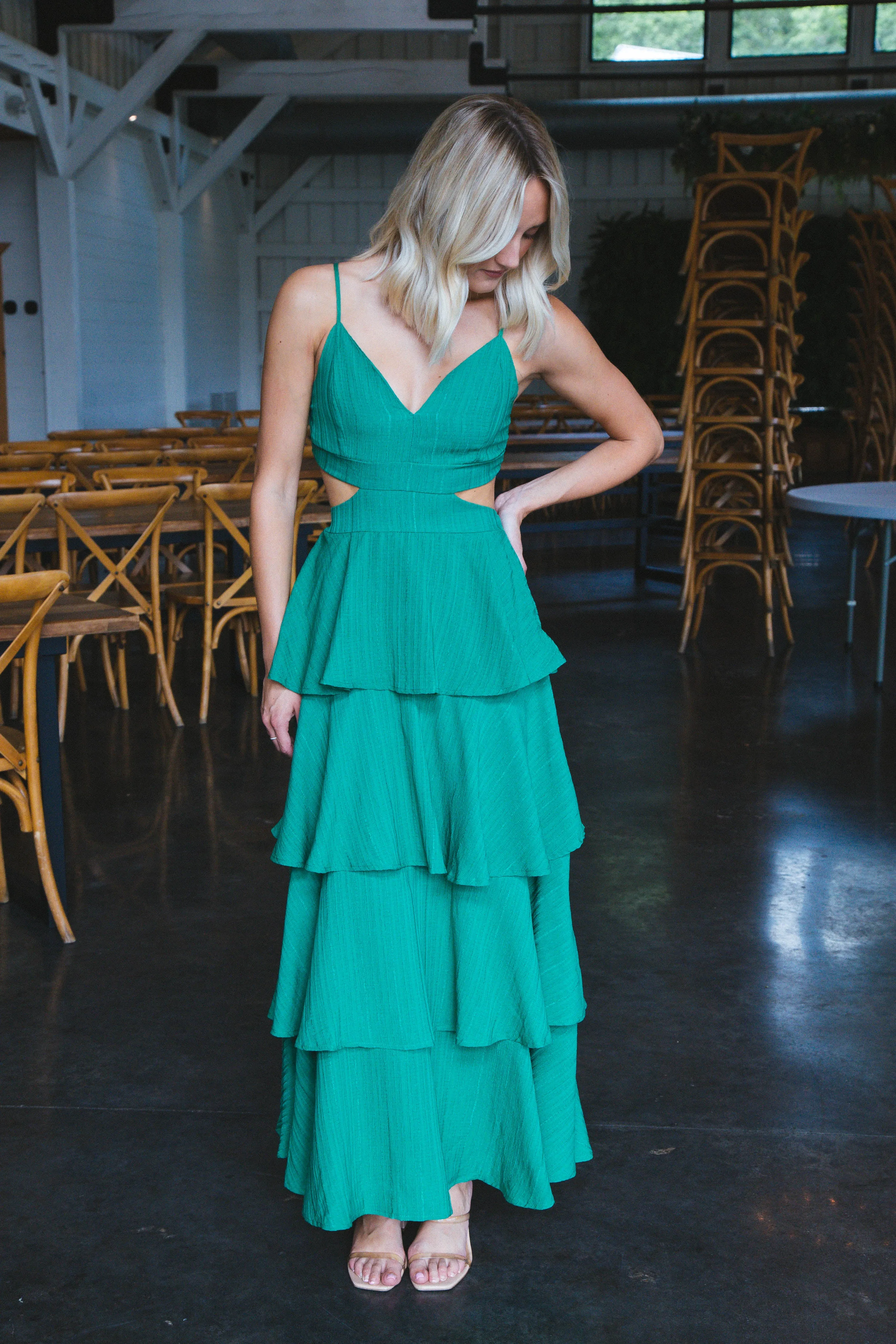 Eliza Textured Cut Out Dress, Green