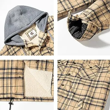 FLANNEL QUILTED SHERPA LINED JACKET/HOODED (KHAKI #5)