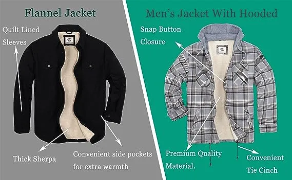FLANNEL QUILTED SHERPA LINED JACKET/HOODED (KHAKI #5)