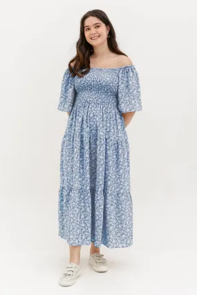 Flora Smocked Maxi Dress In Blue