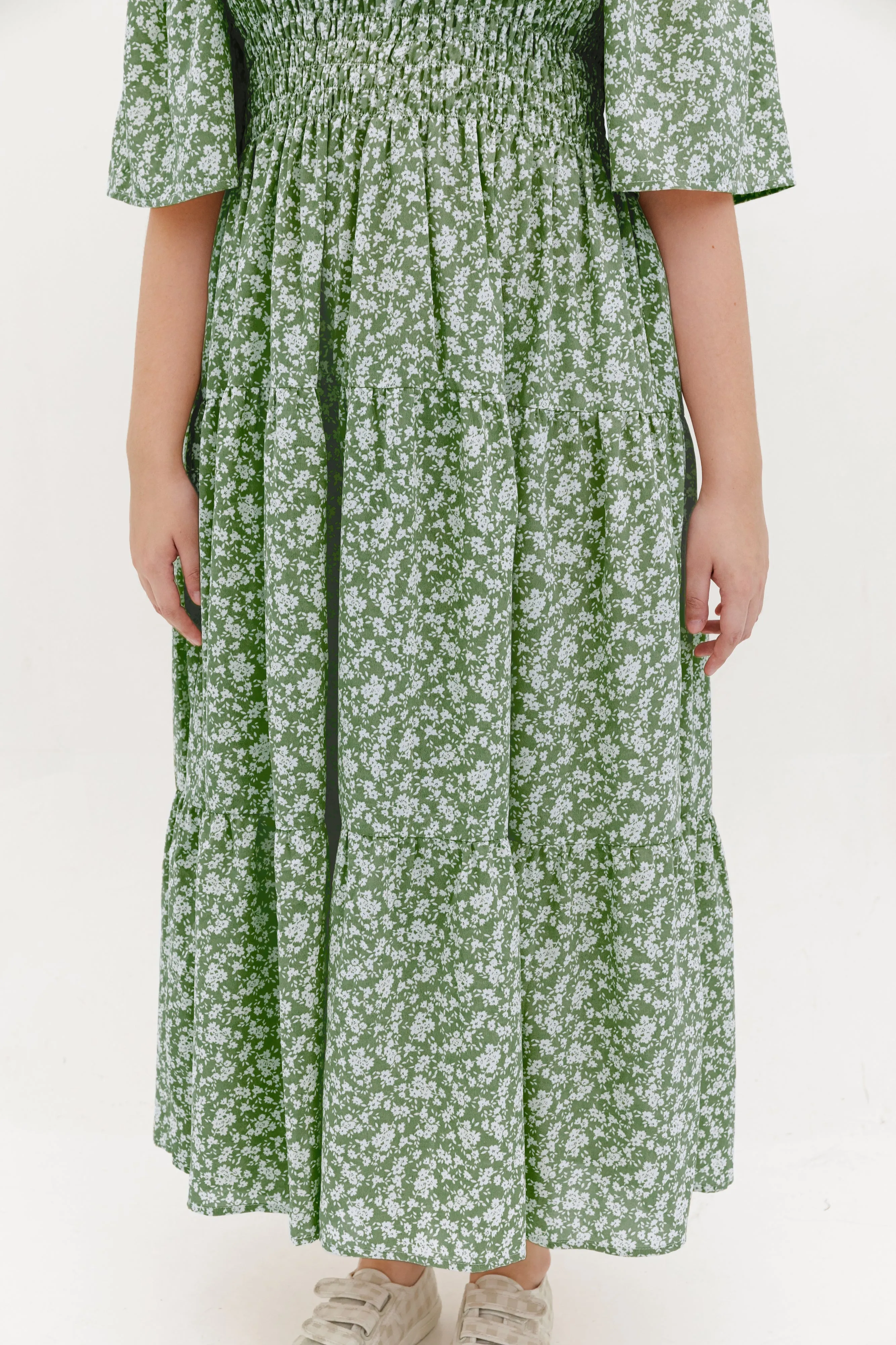 Flora Smocked Maxi Dress In Green