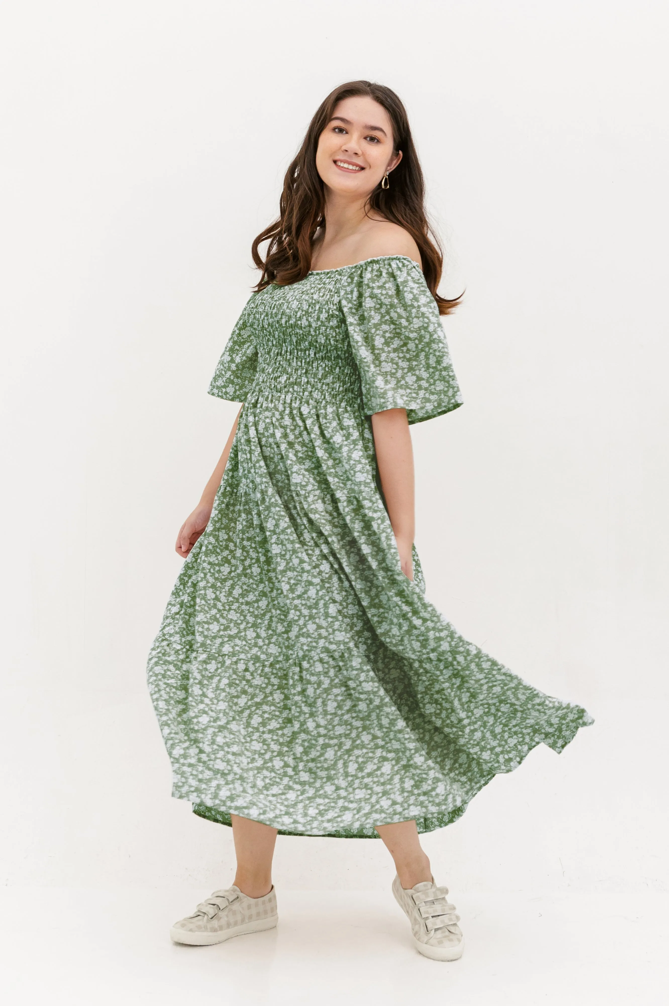 Flora Smocked Maxi Dress In Green