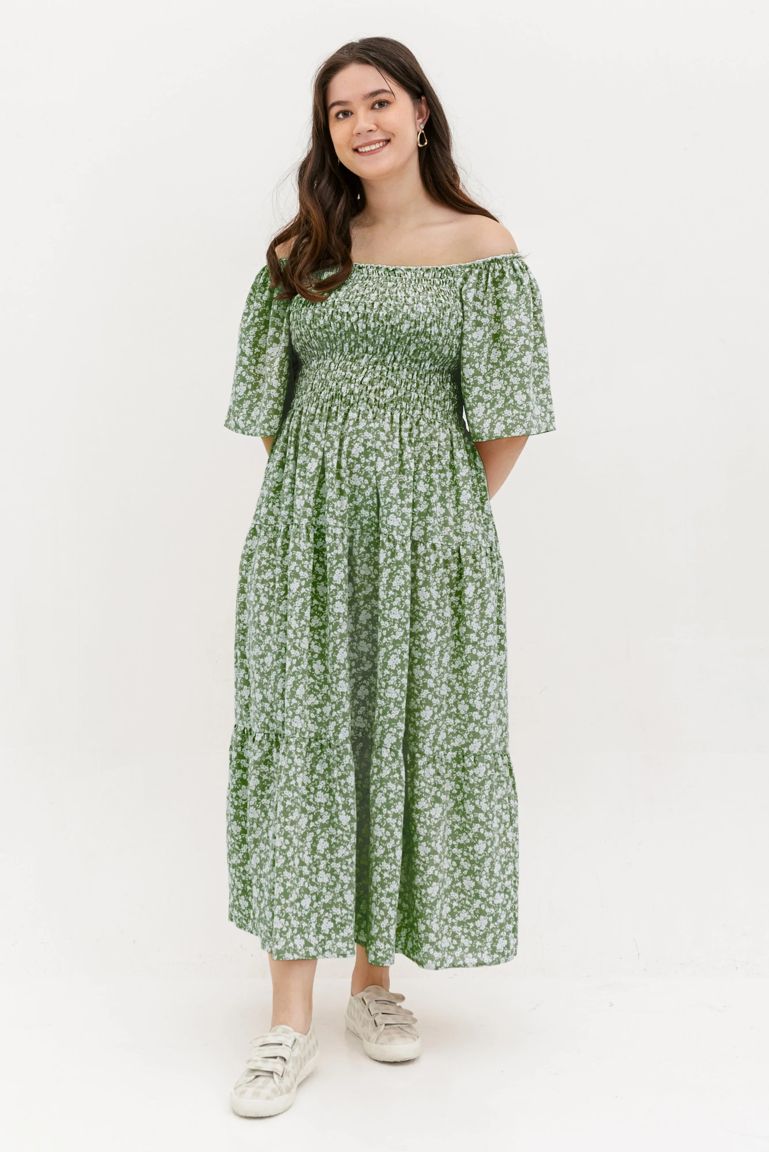 Flora Smocked Maxi Dress In Green