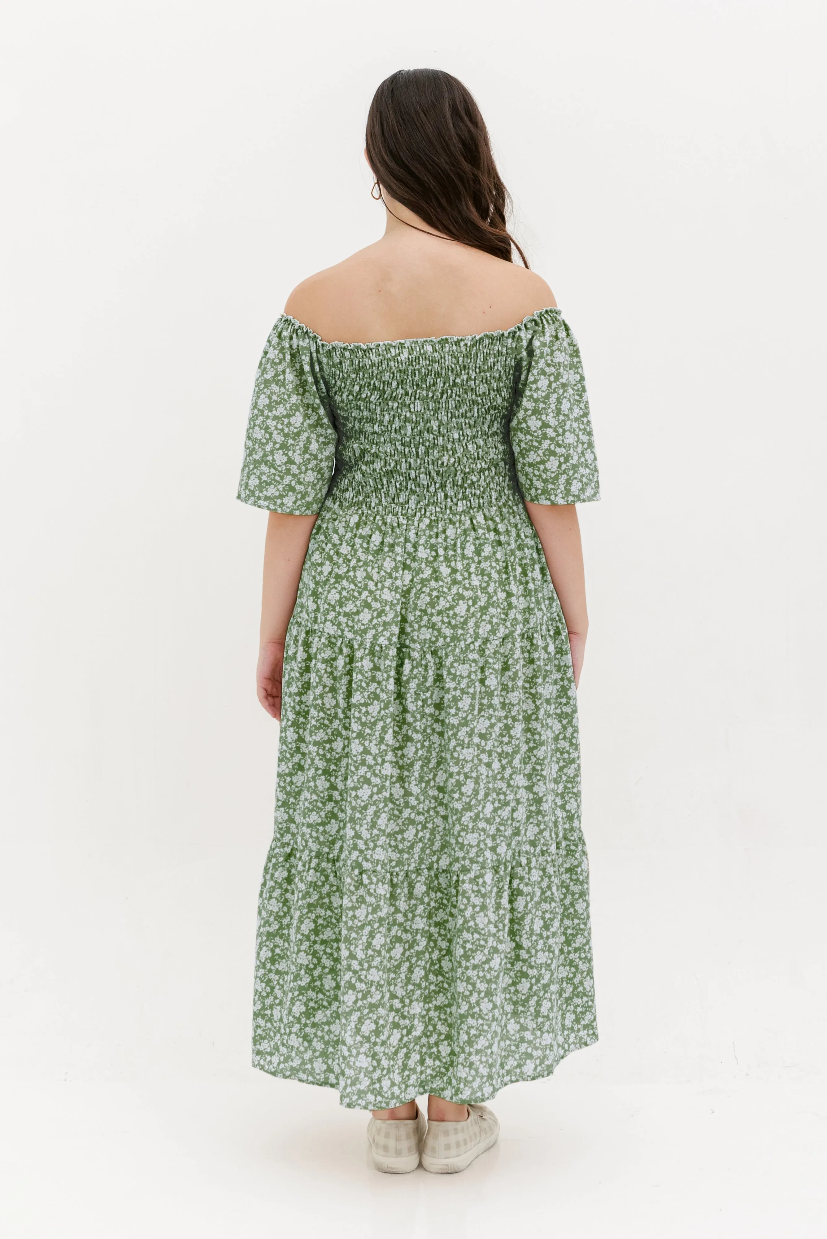 Flora Smocked Maxi Dress In Green