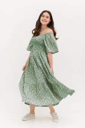 Flora Smocked Maxi Dress In Green