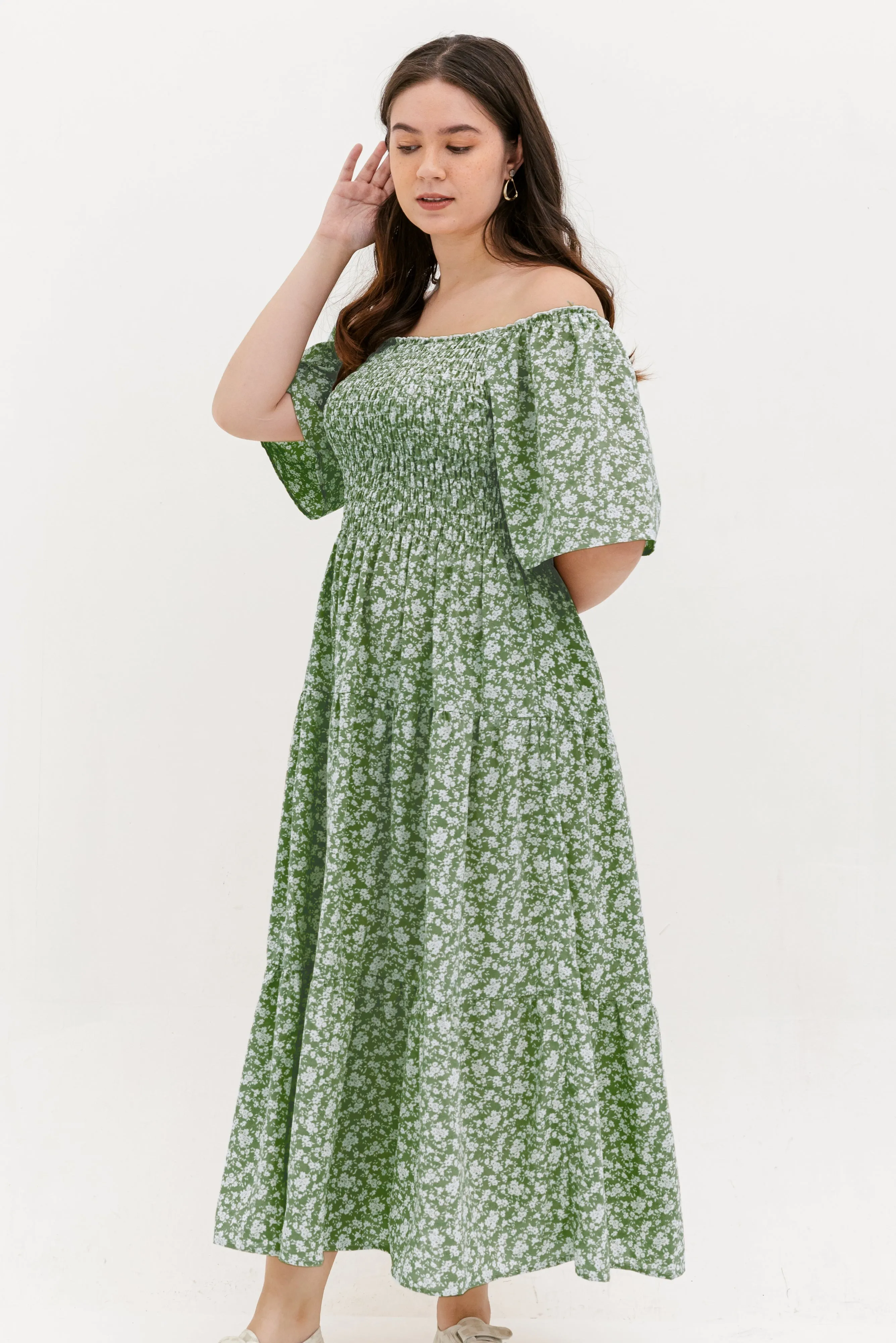 Flora Smocked Maxi Dress In Green