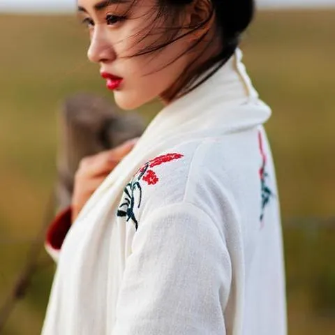 Floral Embroidered Long Linen Cardigan | Mandala