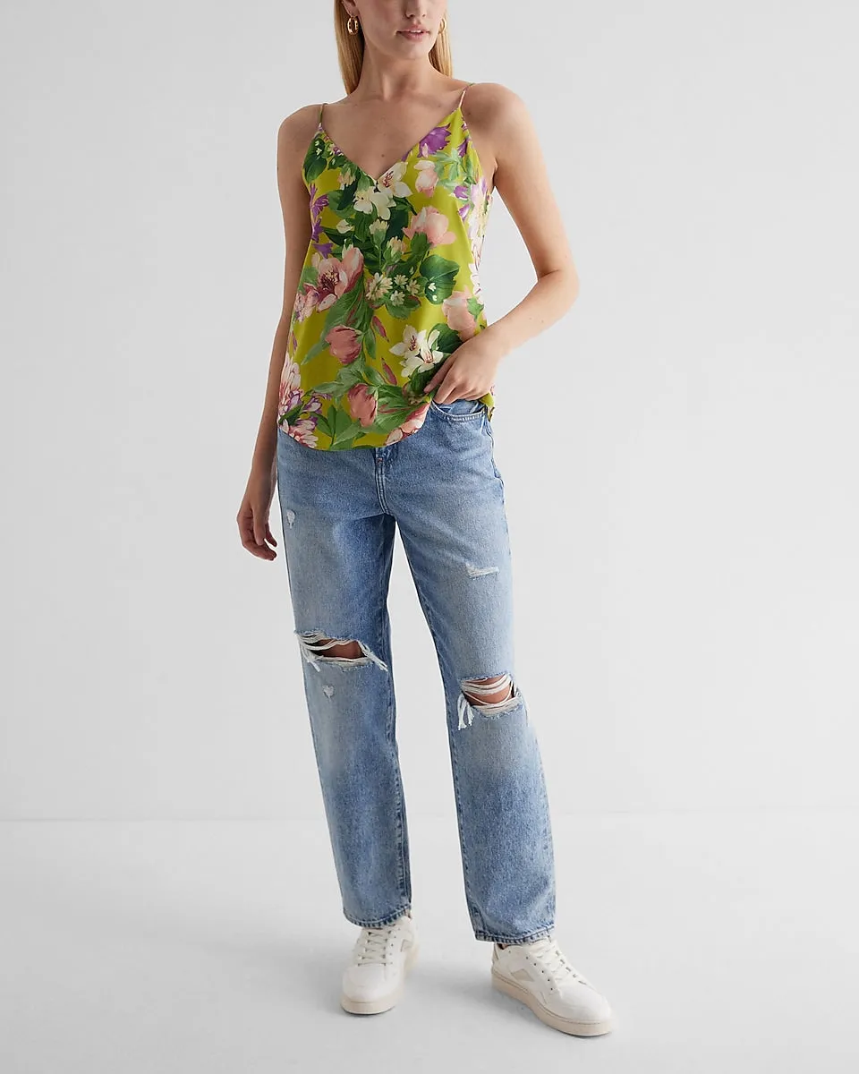 Floral V-Neck Downtown Cami in Green Print