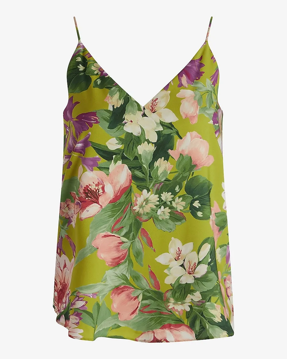 Floral V-Neck Downtown Cami in Green Print