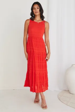 Florentena Sunset Shirred Cotton Sleeveless Tiered Maxi Dress