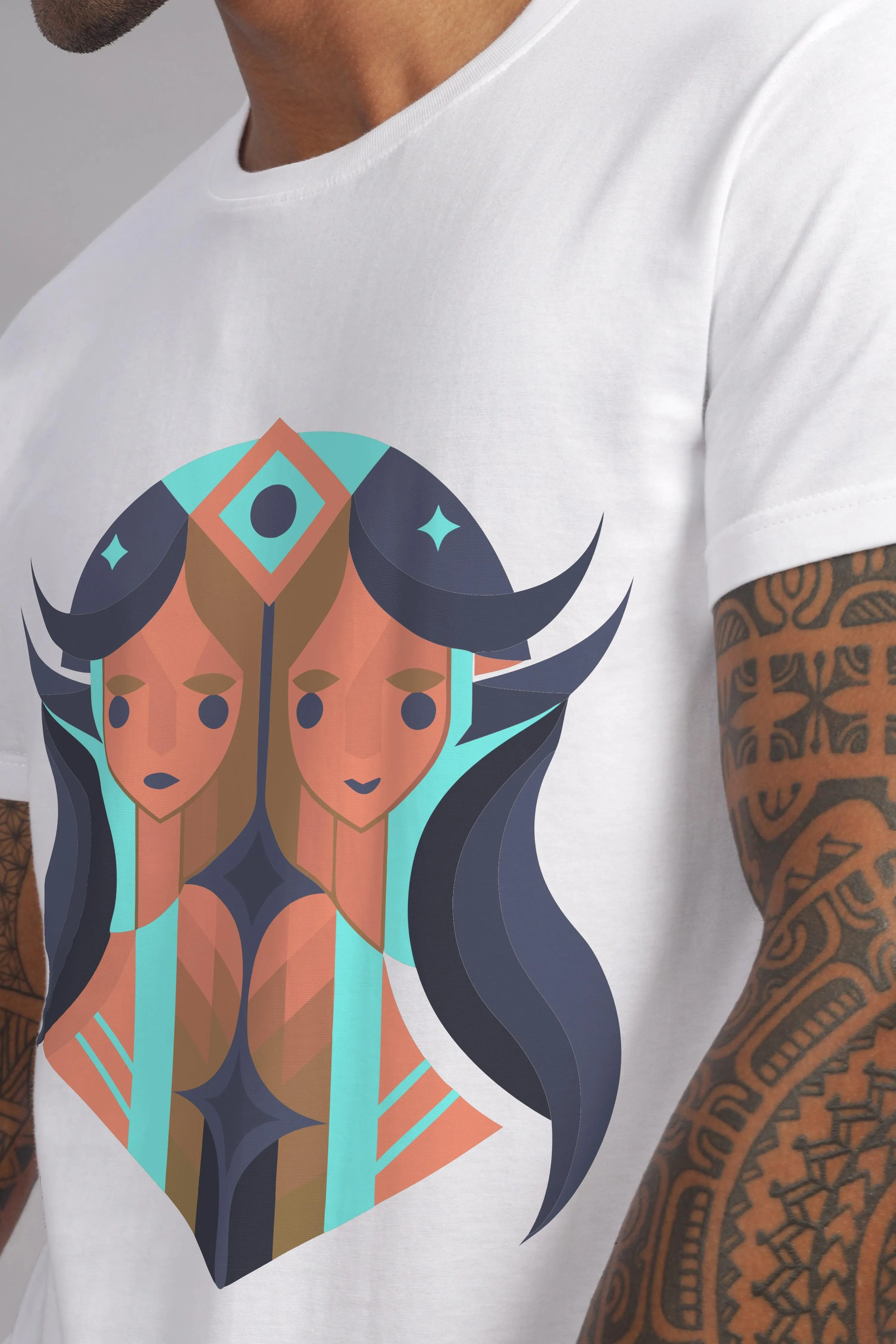 Gemini Guru White Half Sleeve Printed Round Neck T-Shirt