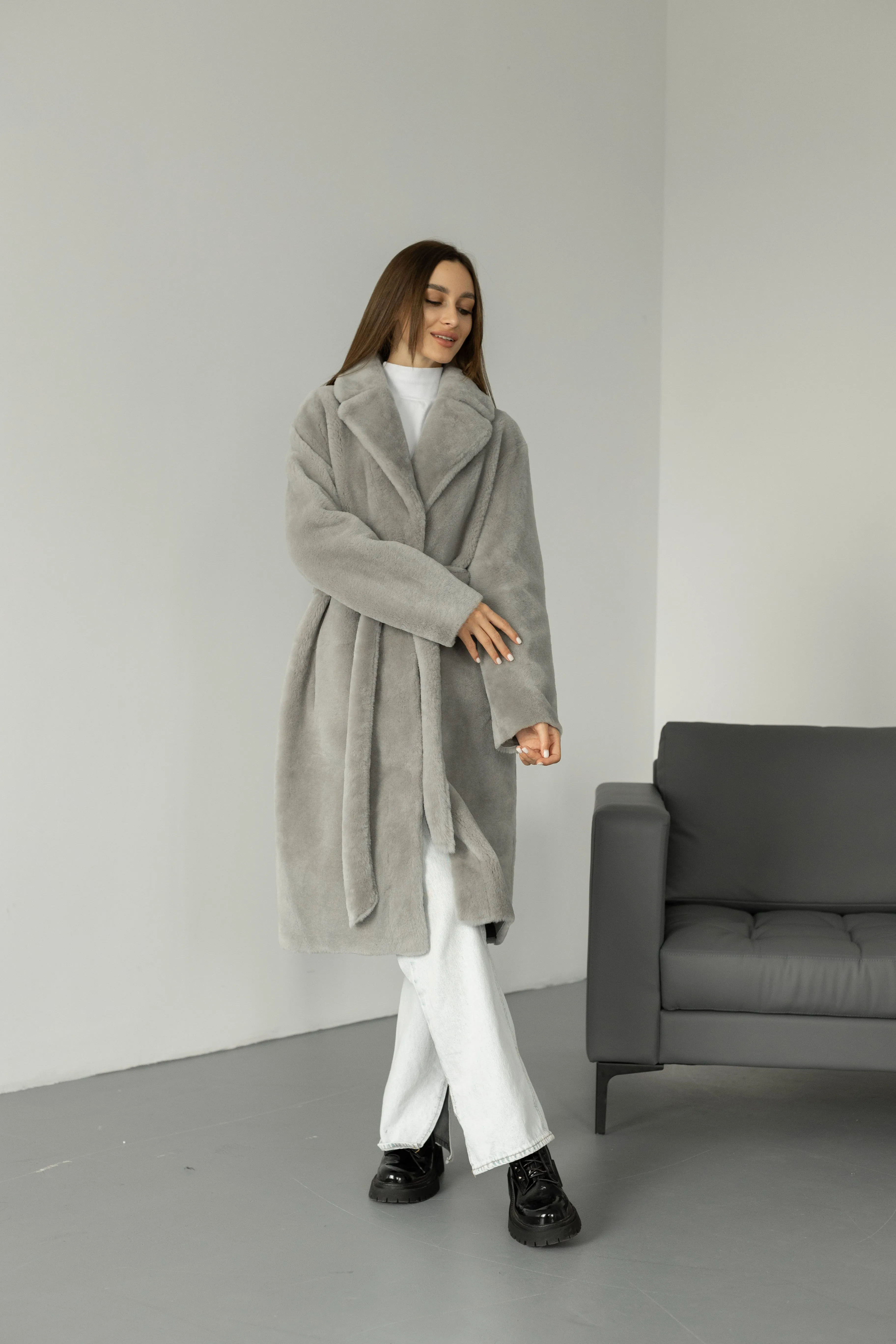 Genuine Shearling Merino Lamb Leather Coat by Punto Leather