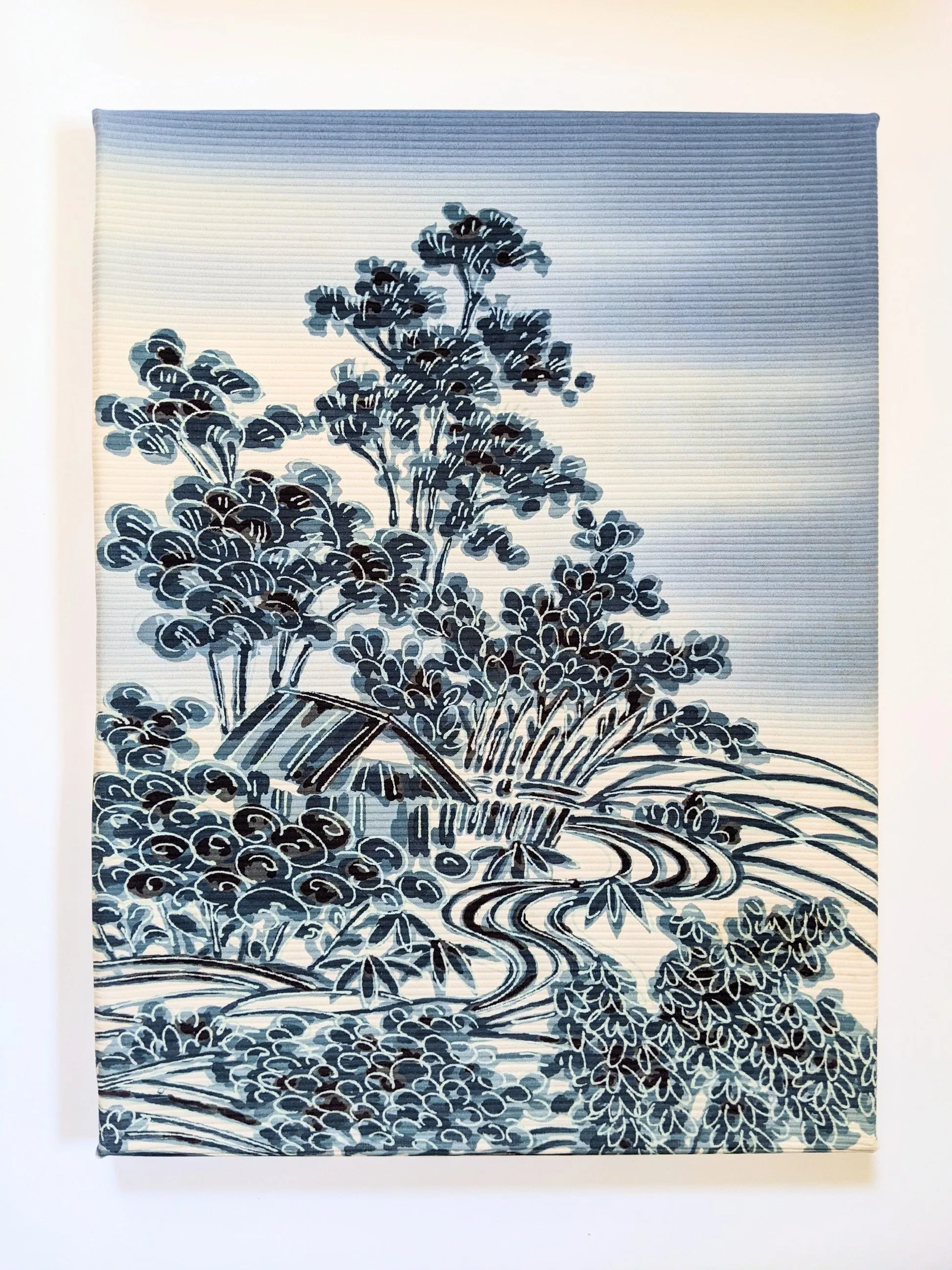 Japanese village landscape wall art (blue)