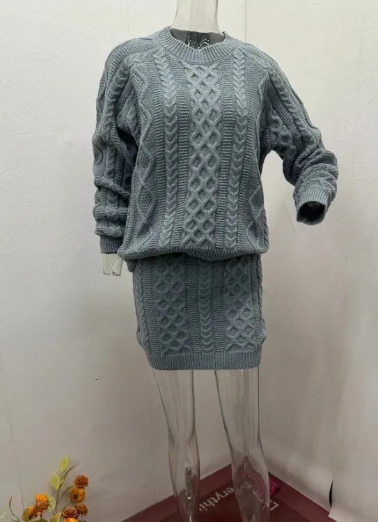 Joskaa Elegant Two Piece Set for Woman Lazy Autumn Casual Knitted Women's Long Sleeved Hoodie Short Skirt Versatile Woolen Skirt Set