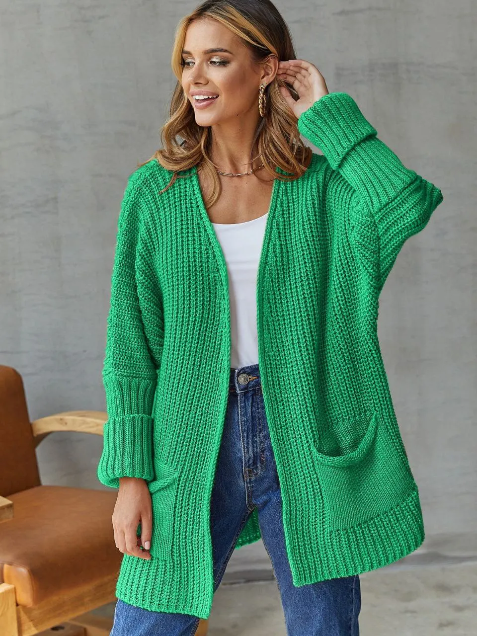 Knitted Slip On Cardigan with Pockets M-XXL