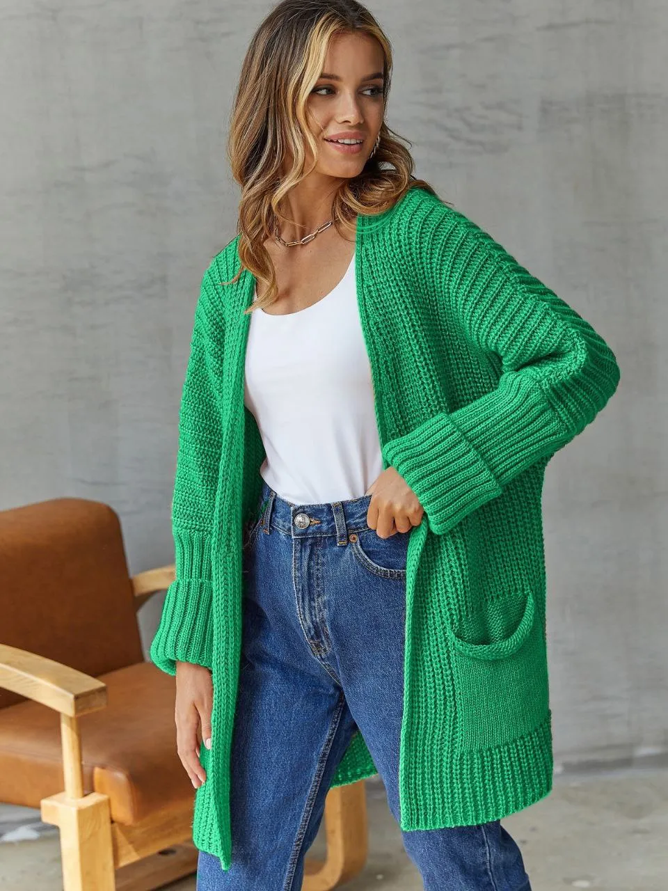 Knitted Slip On Cardigan with Pockets M-XXL