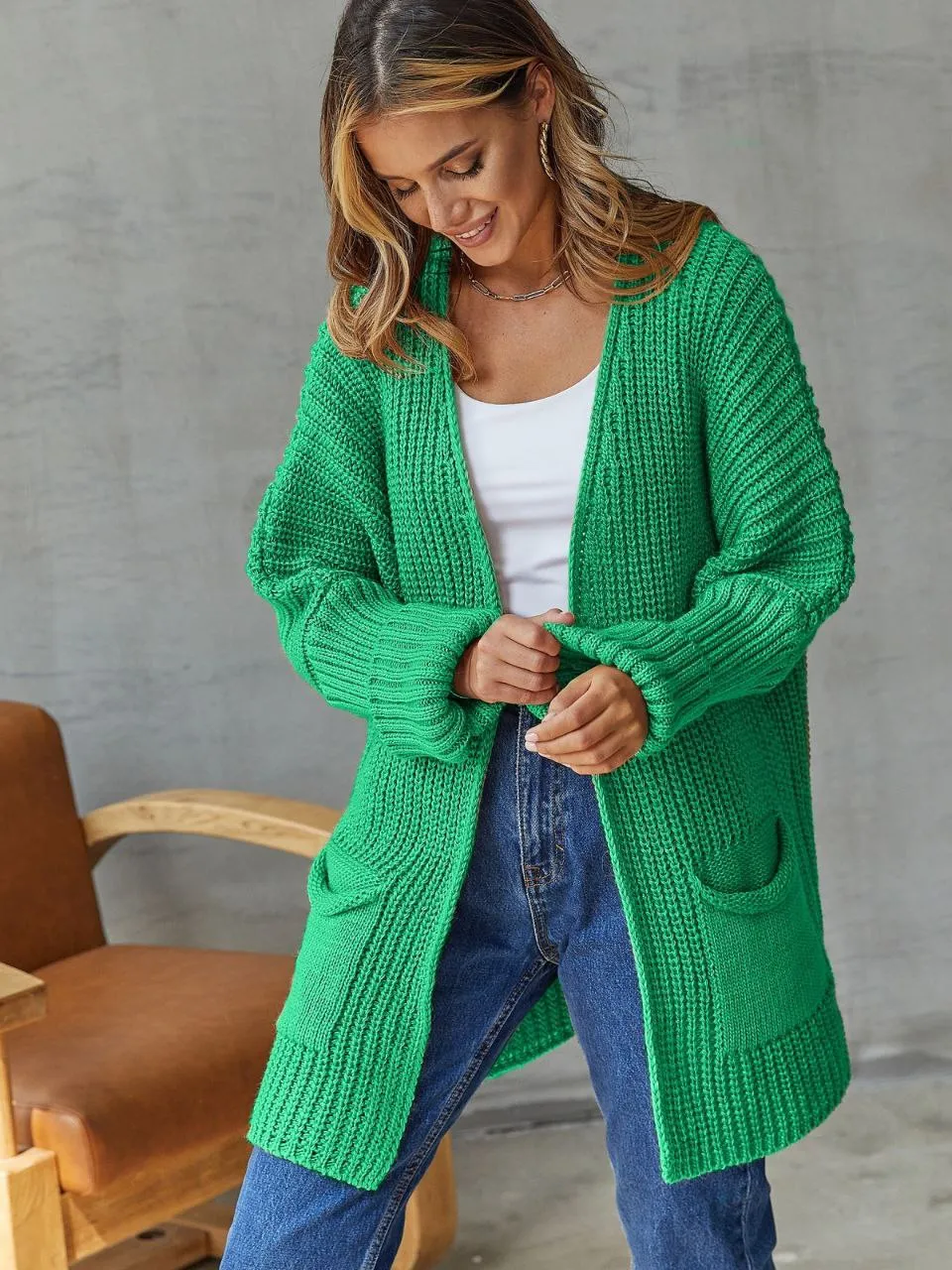 Knitted Slip On Cardigan with Pockets M-XXL