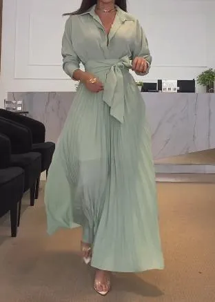 Light Green Pleated Elegant Maxi Dress