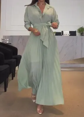 Light Green Pleated Elegant Maxi Dress