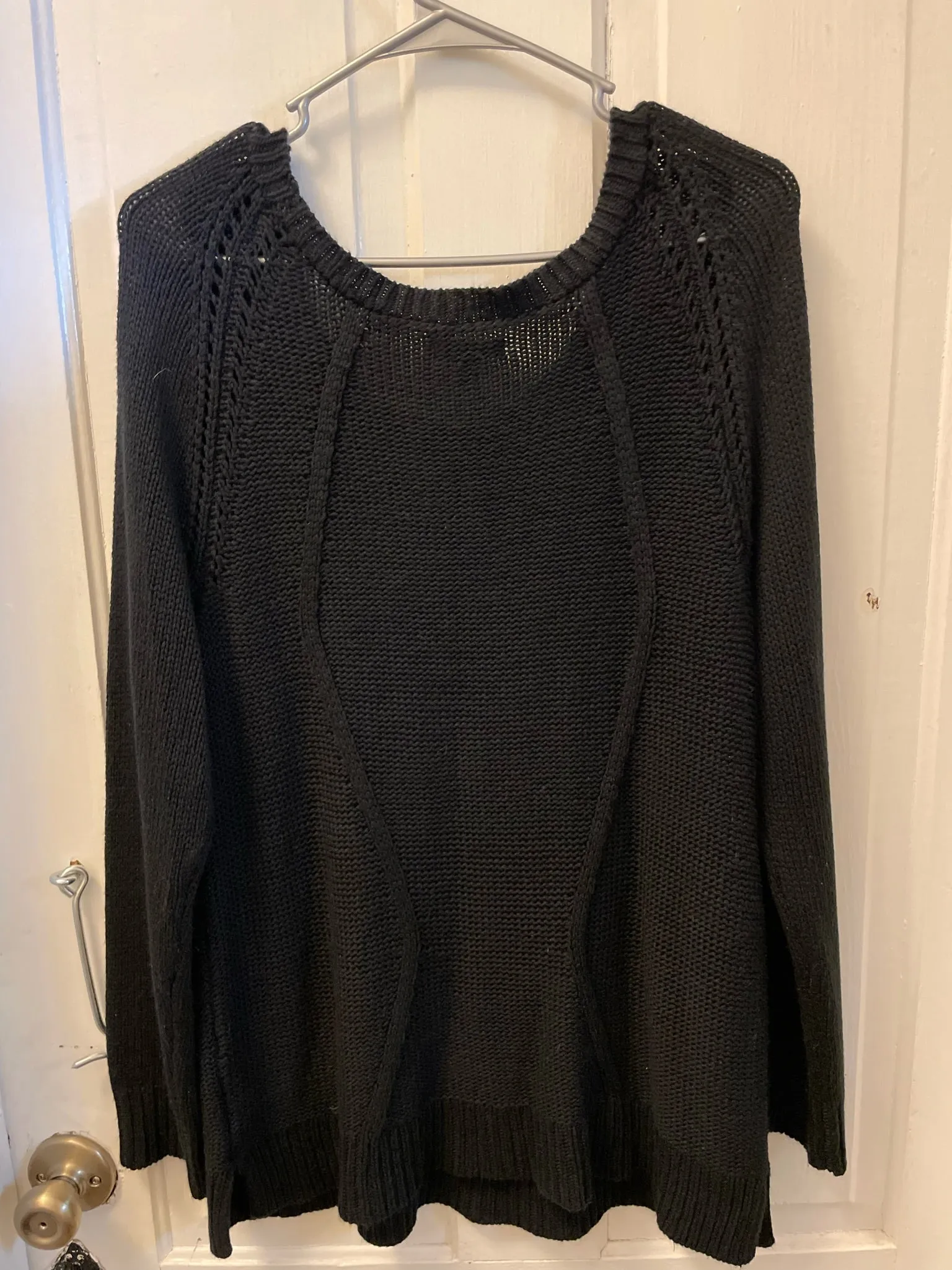 <€€* Black Womens/Juniors XLarge Cable Knit Sweater by Apt 9 Slip On Crew Neck