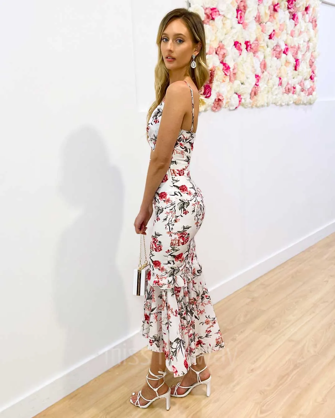 Lyanna Floral Midi Dress - White