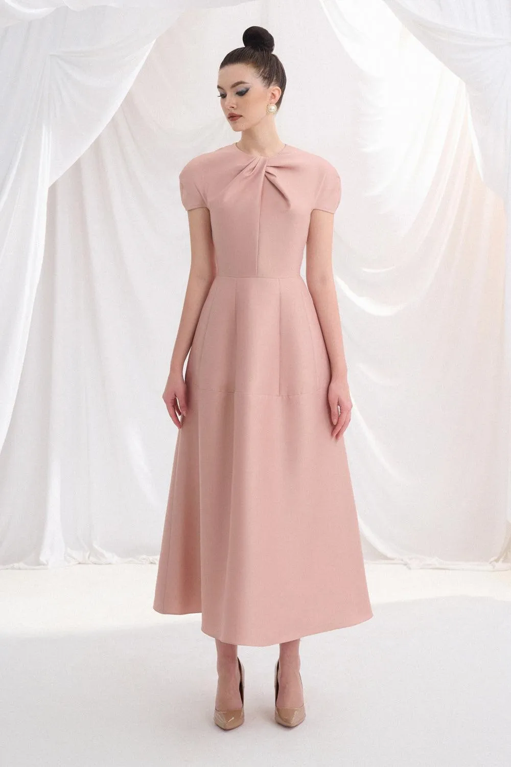 Macy A-line Round Neck Taffeta Midi Dress