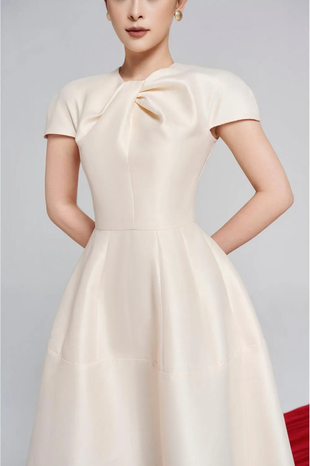 Macy A-line Round Neck Taffeta Midi Dress