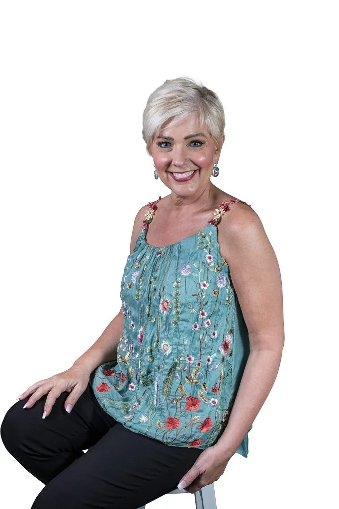Maria Silk Embroidered Garden Cami (BT202)