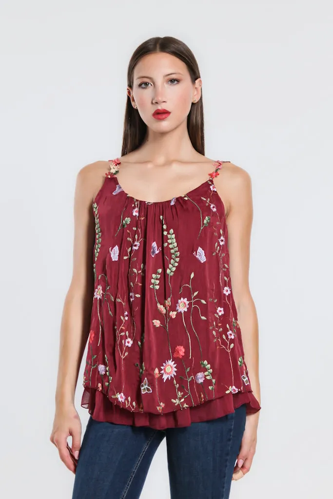Maria Silk Embroidered Garden Cami (BT202)