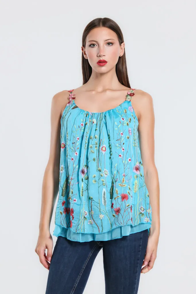 Maria Silk Embroidered Garden Cami (BT202)