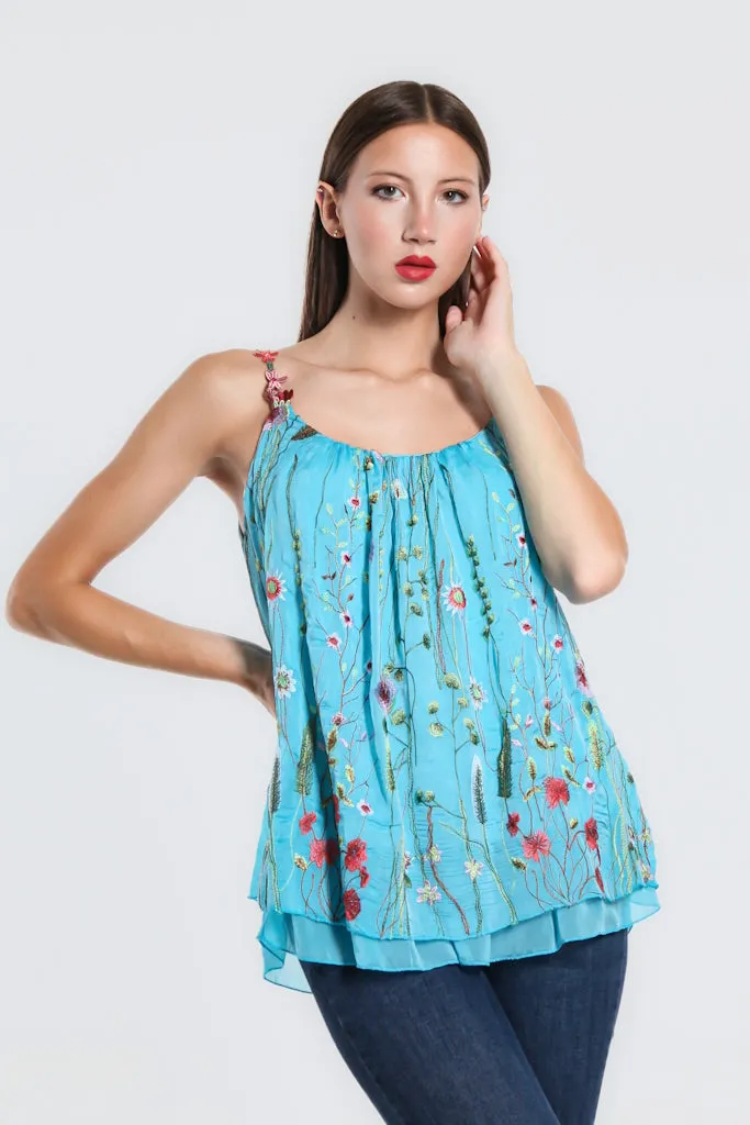 Maria Silk Embroidered Garden Cami (BT202)