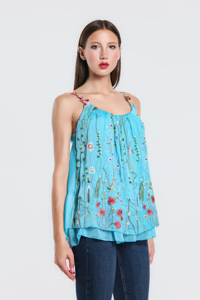Maria Silk Embroidered Garden Cami (BT202)