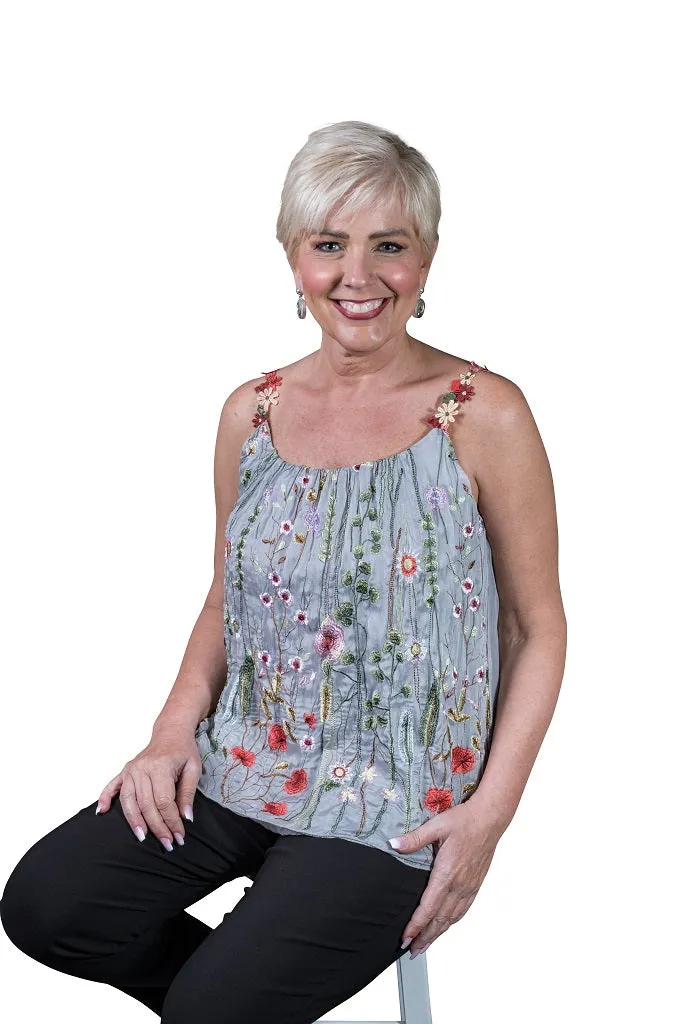 Maria Silk Embroidered Garden Cami (BT202)